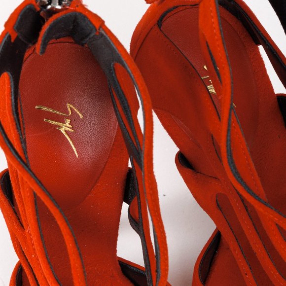 Giuseppe Zanotti Red Suede Cut Out Cage Sandals - Picture 10 of 10